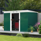 Metal Garden Shed with Sliding Lockable Double Doors, 2 Vents & Foundation Kit – 280 x 130cm, Dark Green