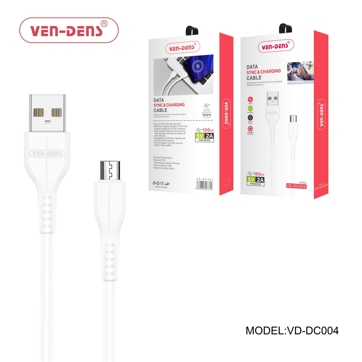 Ven-Dens USB to Micro USB Cable with Anti-Slip Grip – Fast Charging & Data Sync for Phones and Tablets