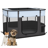 PawHut Portable Foldable Pet Playpen with Mesh Windows & Storage Bag – Dog, Rabbit & Kitten Run, Grey, 94cm