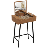 HOMCOM Industrial Vanity Desk with Flip-Up Mirror, 16 Hidden Compartments and Steel Legs – Natural Wood Effect