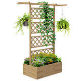 Outsunny Wooden Trellis Planter with Roof and Open Bottom – Raised Garden Bed for Climbing Plants, Natural