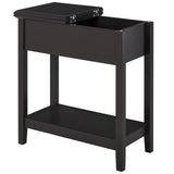 HOMCOM Narrow End Table with Flip Top and Bottom Shelf – Retro Side Table for Living Room and Study, Dark Coffee