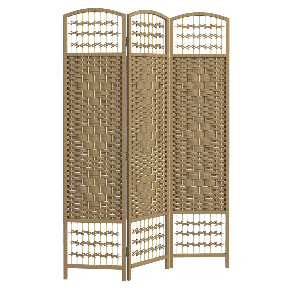 HOMCOM 3 Panel Folding Room Divider, Hand-Woven Paper Rope & Bamboo – Privacy Screen, Natural Wood
