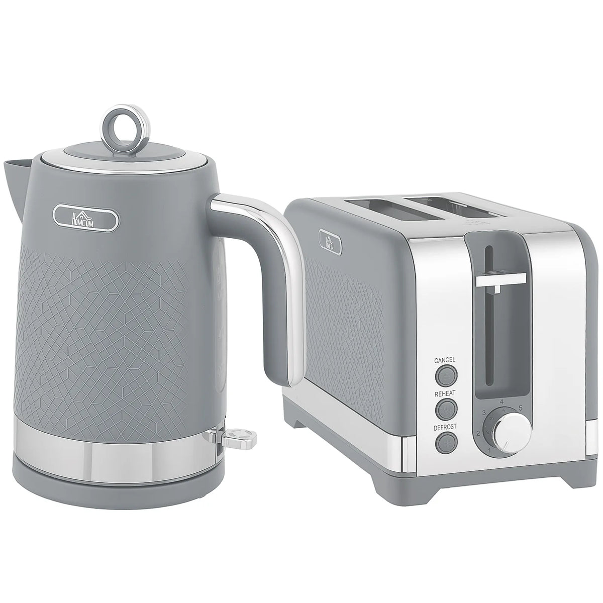 HOMCOM Kettle and Toaster Set with 3000W 1.7L Rapid Boil Kettle and 2-Slice Toaster – Textured Grey