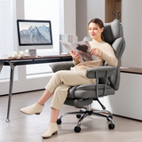 High Back Reclining Gaming Chair with Footrest & Lumbar Pillow – Leathaire Swivel Computer Chair, Grey