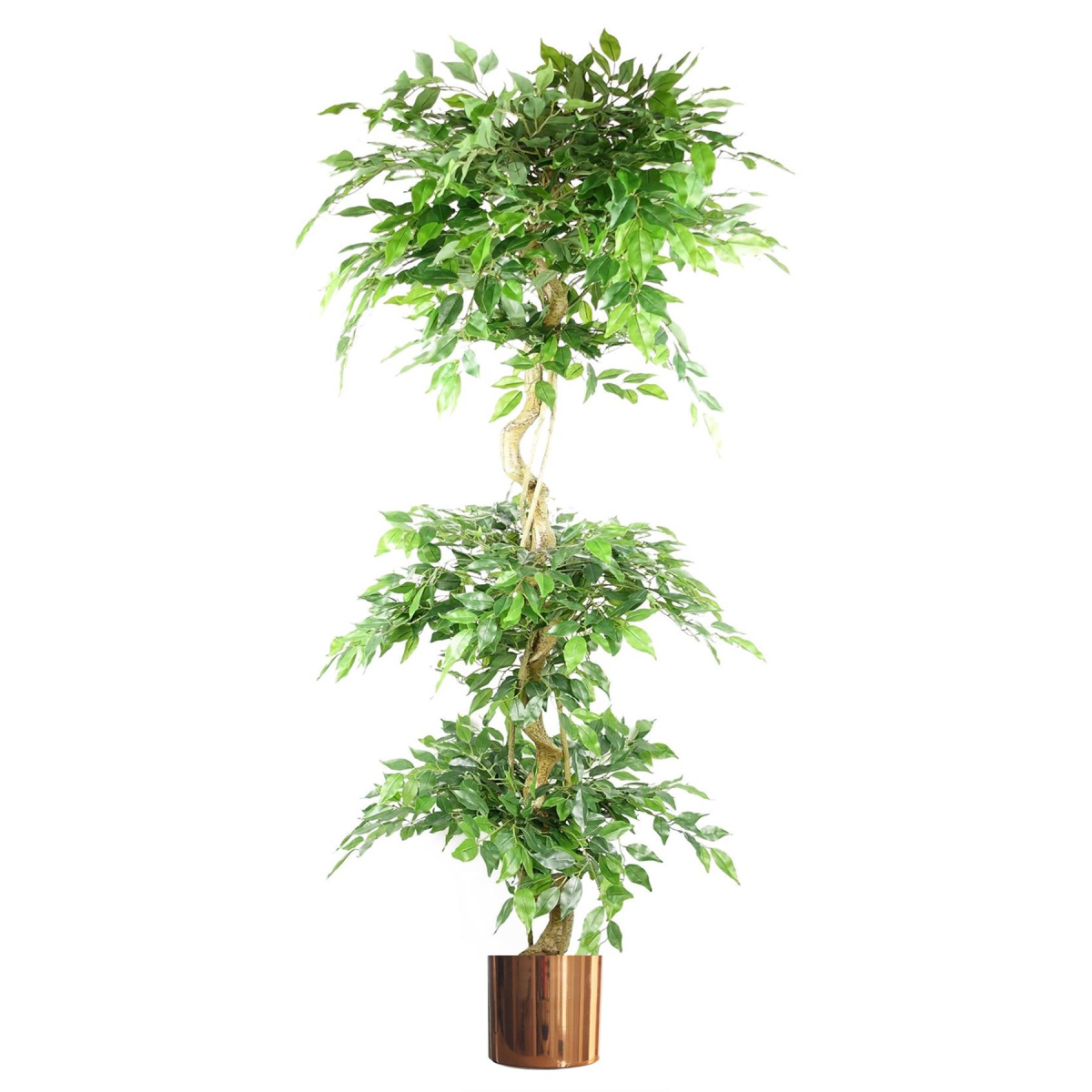 Leaf Artificial Twisted Trunk Ficus Tree, 180cm Triple Ball Topiary with 1984 Leaves & Metal Planter, Copper