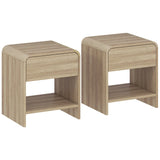 HOMCOM Set of 2 Bedside Tables with Silent Drawer and Open Shelf – Nordic Style Nightstands, Natural