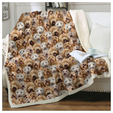 Cockapoo Dog Print Reversible Sherpa Fleece Throw Blanket, 130 x 150cm – Soft Throw for Sofa, Bed or Nursery