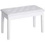 HOMCOM Piano Bench with Under-Seat Storage & Tufted Padded Seat – Solid Wood Double Stool, White
