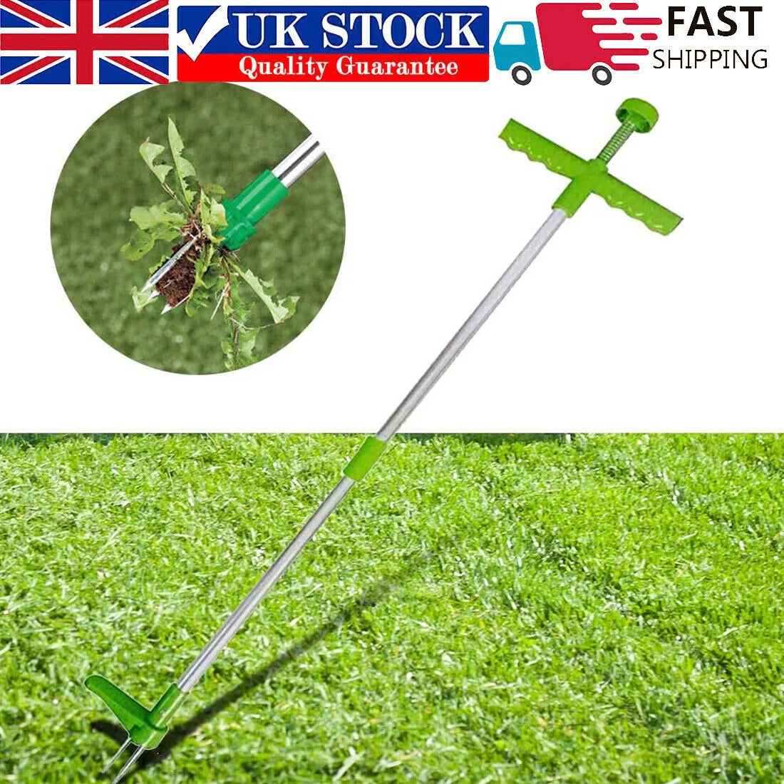 Standing Weed Puller Twister with Aluminium Handle – Garden Root Remover, No Bending, Silver & Green