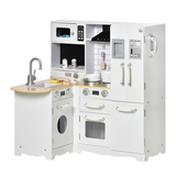 HOMCOM Large Kids Kitchen Playset with Fridge, Microwave and Sink – Role Play Toy Kitchen, White