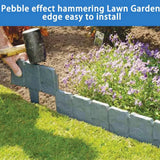 50-Pack Cobblestone Effect Lawn Edging – Interlocking Plastic Garden Border with Hammer-In Stakes, Grey