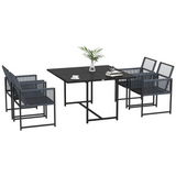 Outsunny 5-Piece Patio Dining Set with Tempered Glass Table & 4 Foldable-Back Chairs – Steel Frame Garden Furniture, Dark Grey