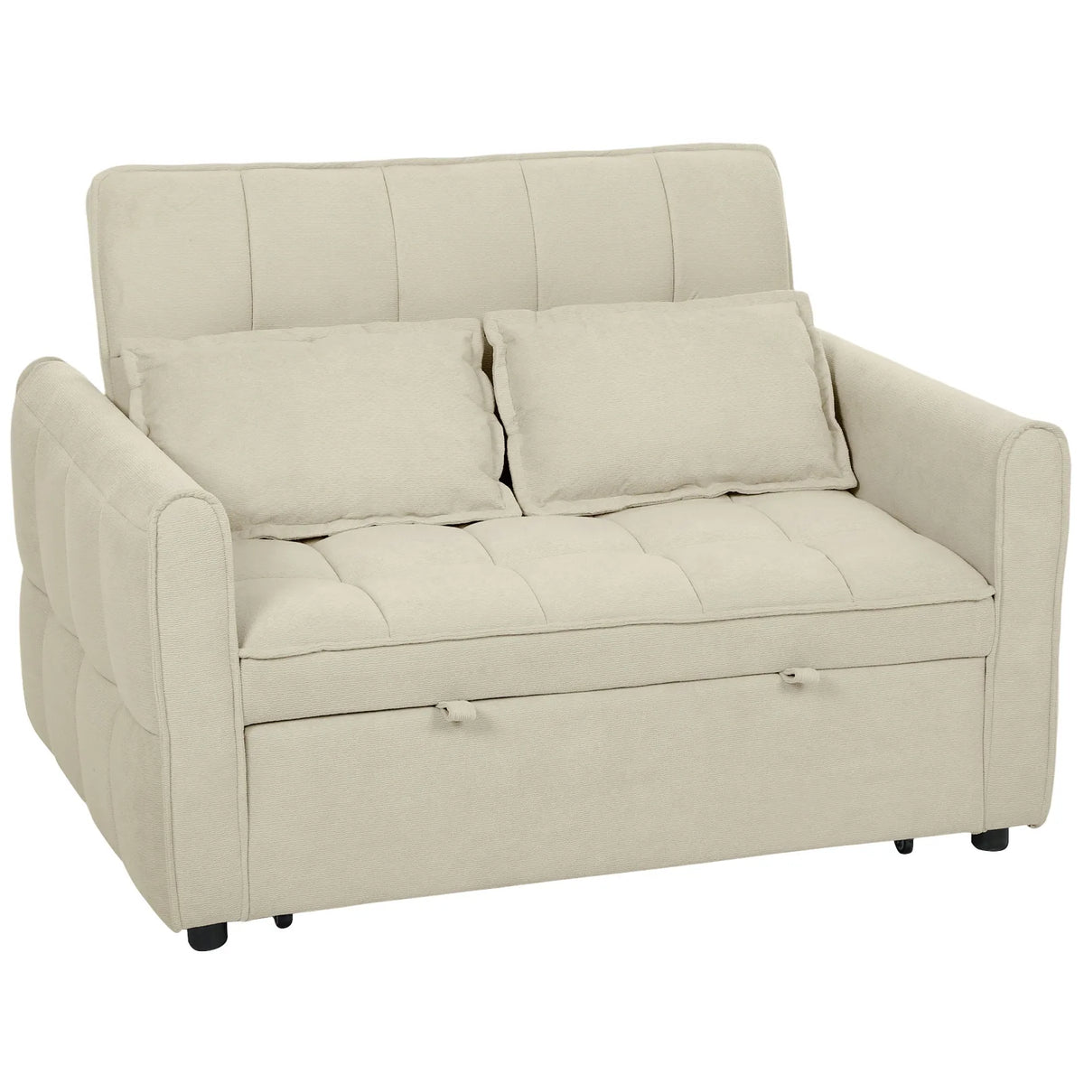 HOMCOM 2 Seater Sofa Bed with Click-Clack Backrest and 2 Pillows – 3-in-1 Convertible Sleeper Sofa, Light Brown