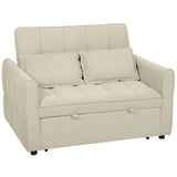 HOMCOM 2 Seater Sofa Bed with Click-Clack Backrest and 2 Pillows – 3-in-1 Convertible Sleeper Sofa, Light Brown