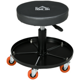 HOMCOM Pneumatic Adjustable Mechanic Stool with Tool Tray and Wheels – Workshop Seat, Black