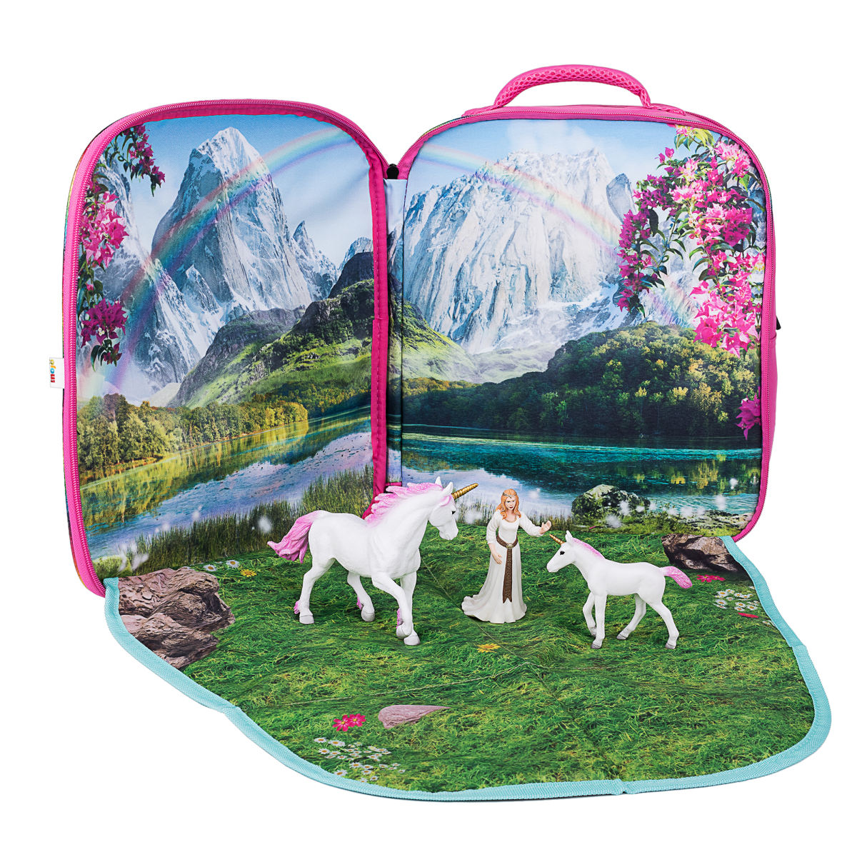 Mojo Playscape Fantasy Backpack Playset with Unicorn, Unicorn Baby & Princess Figures