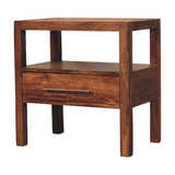 Artisan Furniture Solid Wood Caldera Bedside Stand, 1 Drawer, Open Shelf and Rattan Top – Brown