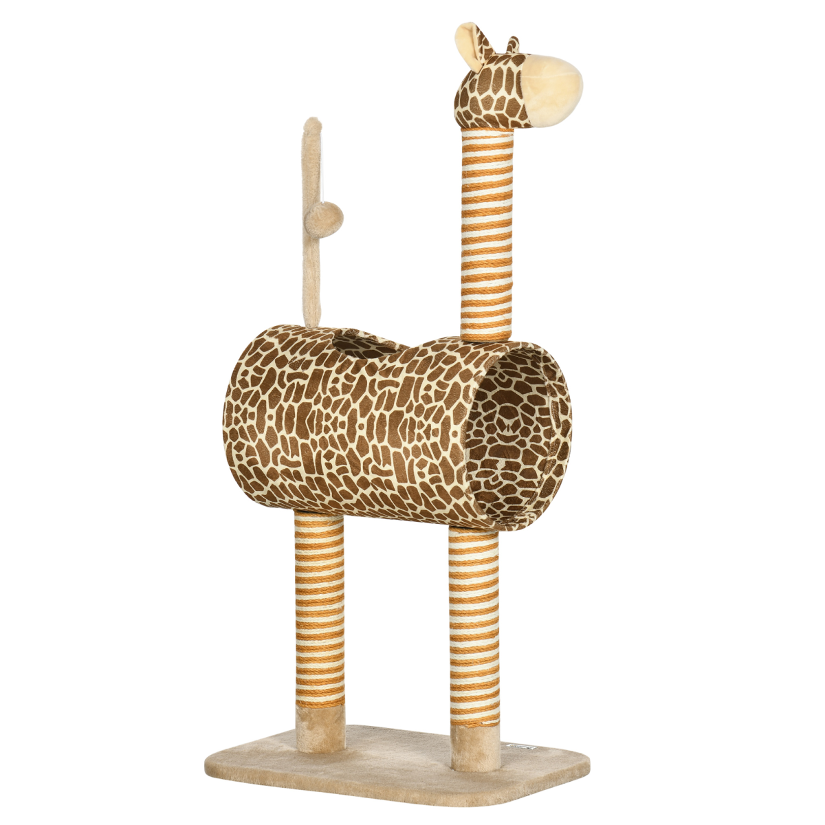 PawHut Giraffe Cat Tree with Jute Scratching Posts, Tunnel & Hanging Ball – Kitten Play Tower