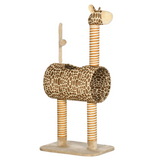 PawHut Giraffe Cat Tree with Jute Scratching Posts, Tunnel & Hanging Ball – Kitten Play Tower