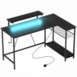 HOMCOM Reversible L-Shaped Gaming Desk with LED Lights, Monitor Stand & Power Outlets – Home Office, Black