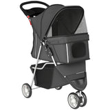 PawHut 3 Wheel Foldable Dog Stroller with Adjustable Canopy & Storage Basket, up to 10 kg – Pet Pram, Dark Grey
