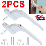 2 x Quartus Universal Espag Window Handles with Inline Locking and Child Safety Button – uPVC, White