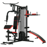 Outsunny Multi Gym Workout Station with 65kg Weight Stack, Sit Up Bench, Push Up Stand & Dip Station – Home Gym, Black