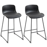 HOMCOM Set of 2 Modern PU Leather Bar Stools with Metal Frame & Footrest – Breakfast Bar Kitchen Chairs, Black