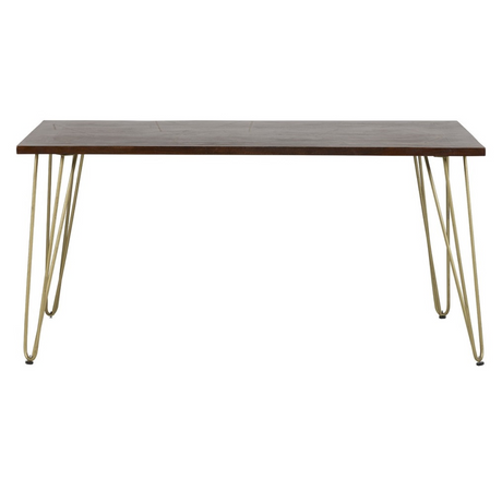Solid wood dining table with dark gold metal inlay