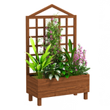Outsunny Wooden Garden Planter with Trellis & Fabric Liner Bag – Fir Wood Climbing Plant Planter, Brown
