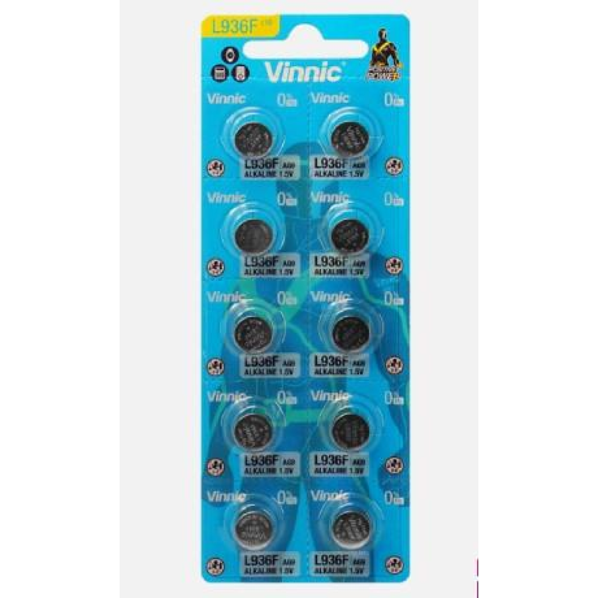 Vinnic L936 AG9 1.5V Alkaline Button Cell Batteries, Card of 10 – For Watches, Calculators, Clocks & Toys