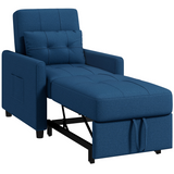 HOMCOM Pull Out Chair Bed with 3-Level Adjustable Back, Pillow & Side Pockets – Sleeper Chair, Blue