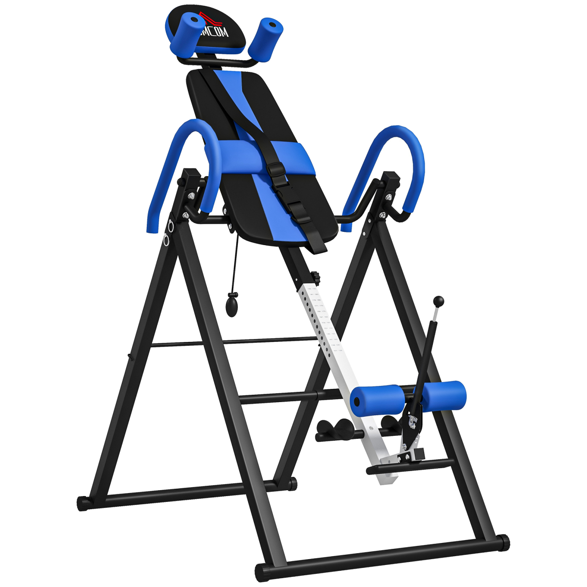 HOMCOM Adjustable Gravity Inversion Table with Safety Belt – Foldable Steel Frame Back Stretcher for Home, Blue