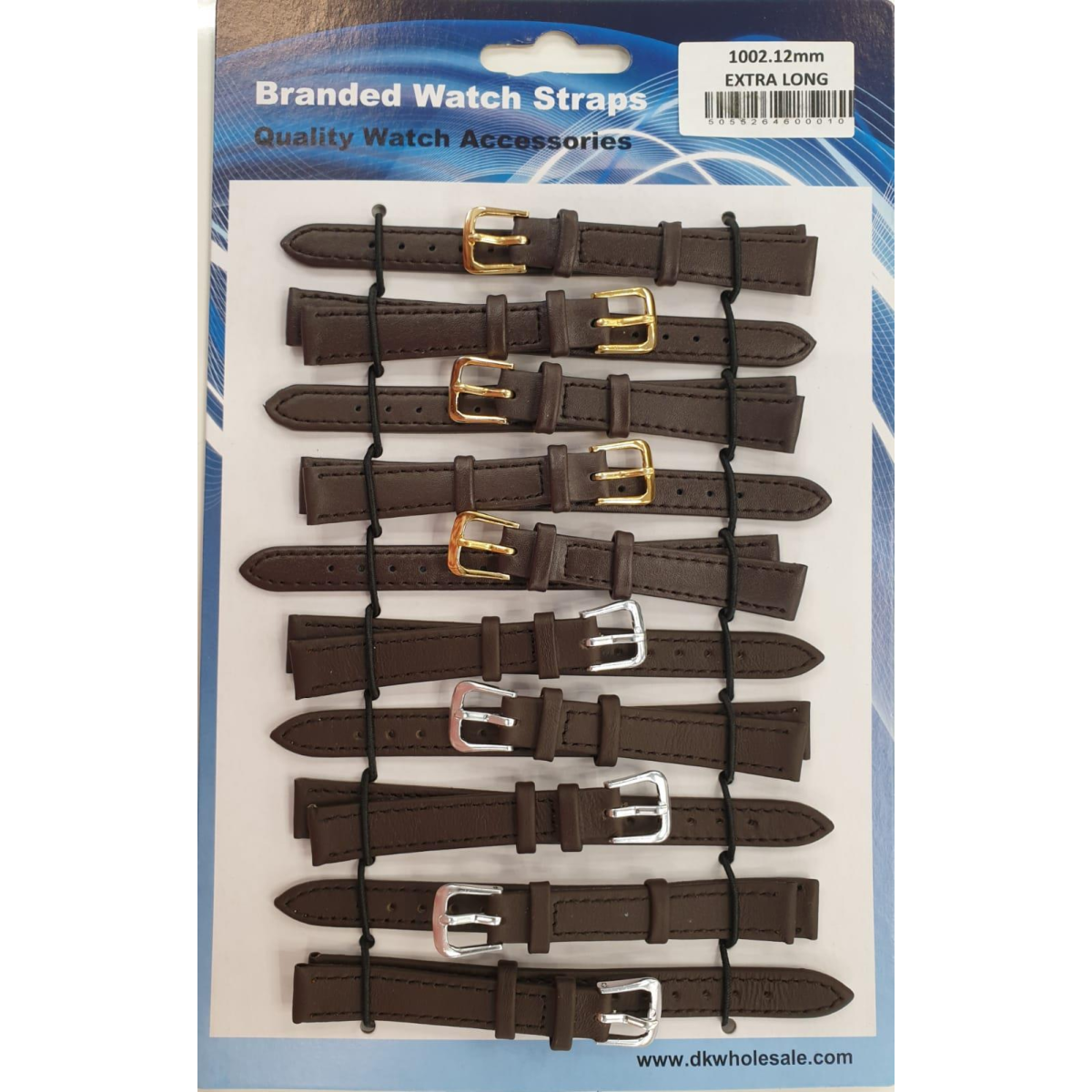 DK Brown Leather Extra Long Watch Straps, 8mm – Pack of 10, Model 1002BR
