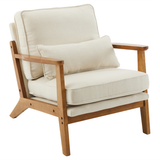 Upholstered Single Lounge Chair with Solid Wood Armrests – Mid-Century Modern Accent Armchair, Off-White