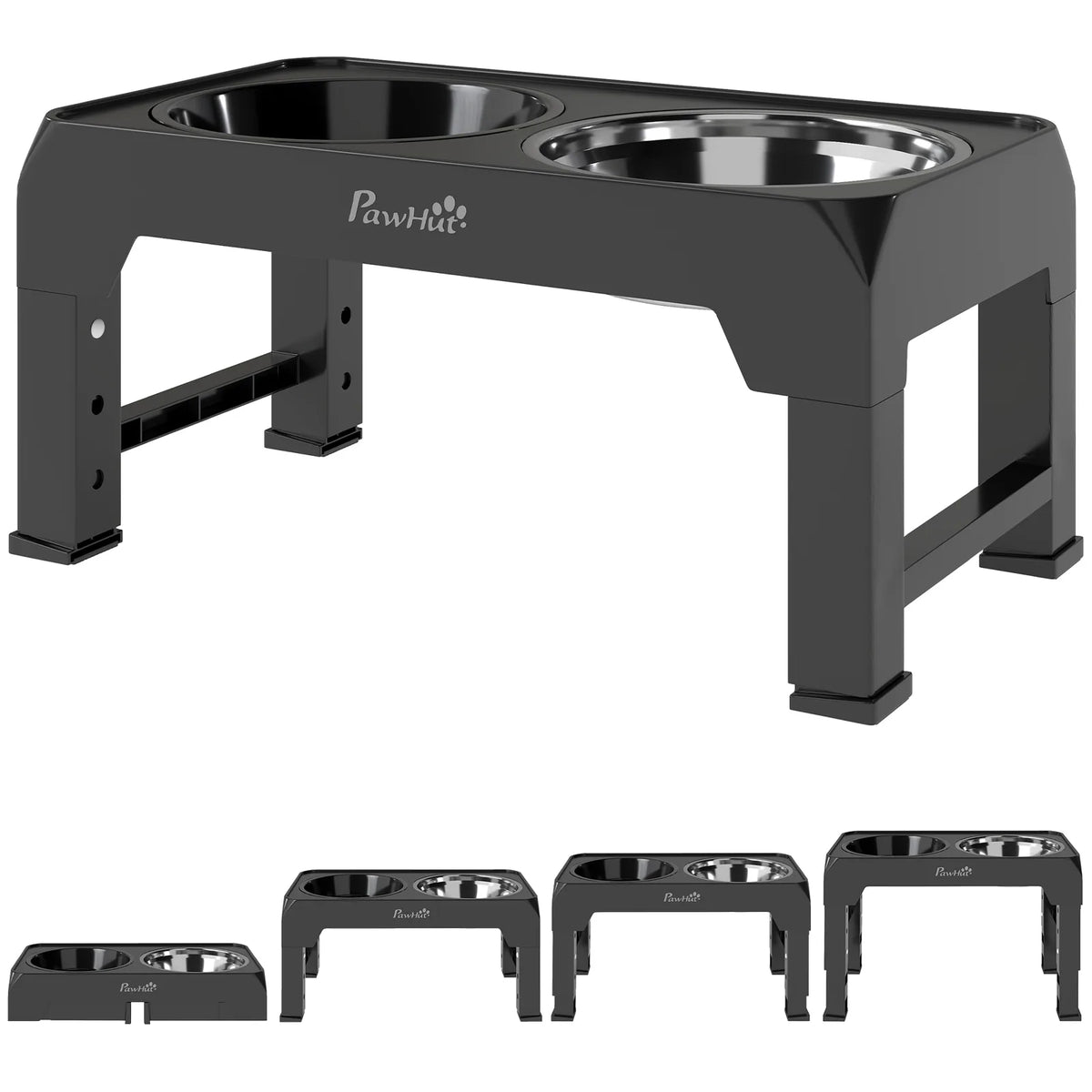 PawHut Raised Dog Bowl with Slow Feeder and 4 Adjustable Heights – Foldable Elevated Feeding Stand