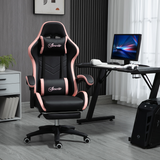 Reclining Gaming Chair with Footrest, Head & Lumbar Pillows – Swivel Computer Desk Chair, Black & Pink