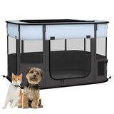 PawHut Portable Foldable Pet Playpen with Mesh Windows & Storage Bag – Dog, Rabbit & Kitten Run, Grey, 84cm