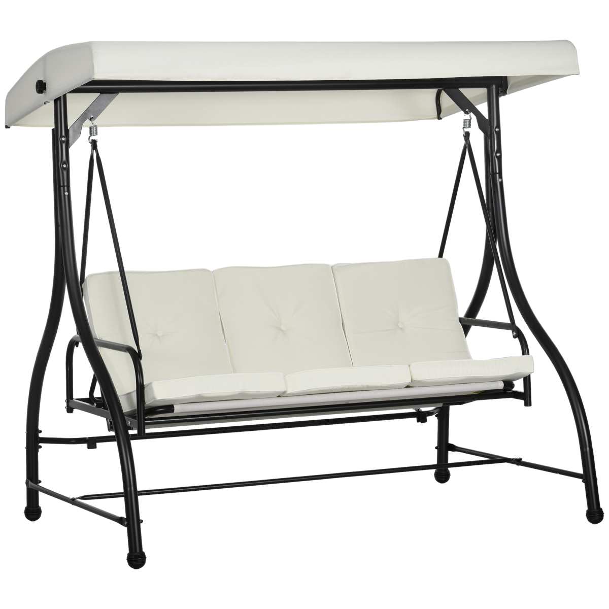 Outsunny 3-Seater Canopy Swing Chair with Padded Cushions – Garden Hammock Bench, Adjustable Canopy, Cream White