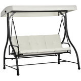 Outsunny 3-Seater Canopy Swing Chair with Padded Cushions – Garden Hammock Bench, Adjustable Canopy, Cream White