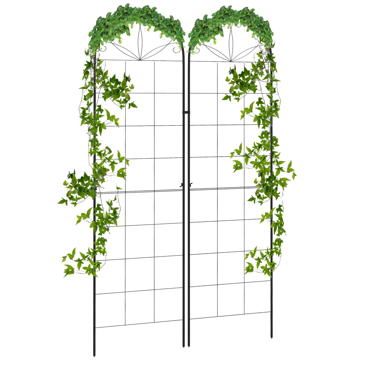 Outsunny Set of 2 Metal Plant Trellises with Ground Spikes – Black Powder-Coated Steel Climbing Grids for Garden