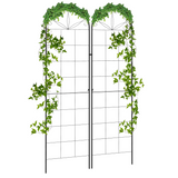 Outsunny Set of 2 Metal Plant Trellises with Ground Spikes – Black Powder-Coated Steel Climbing Grids for Garden