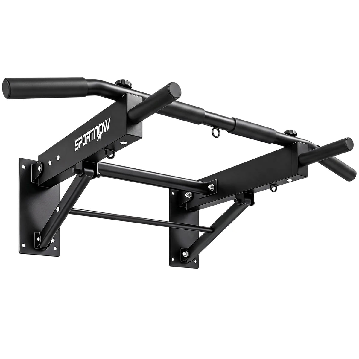 SPORTNOW Wall Mounted Folding Pull Up Bar with 3 Band Hooks – 120kg Steel Chin Up Bar for Home Gym, Black