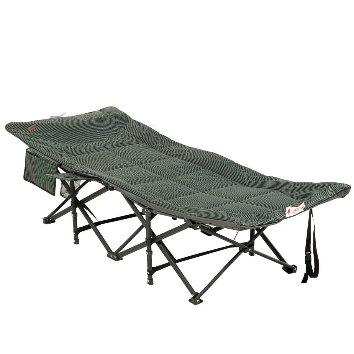 Outsunny Foldable Camping Bed with Cup Holder, Magazine Pocket & Carry Bag – 170° Recline, Grey