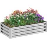 Outsunny Steel Raised Garden Bed, 120 x 60 x 30.5 cm – Elevated Planter Box for Flowers, Silver