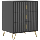 HOMCOM Modern Fluted 3 Drawer Dresser with Metal Legs and Gold-Colour Handles – Bedroom & Hallway Chest of Drawers, Black