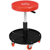 HOMCOM Rolling Mechanic Stool with Tool Tray and Wheels, Height Adjustable 38–48 cm – Workshop Seat, Orange
