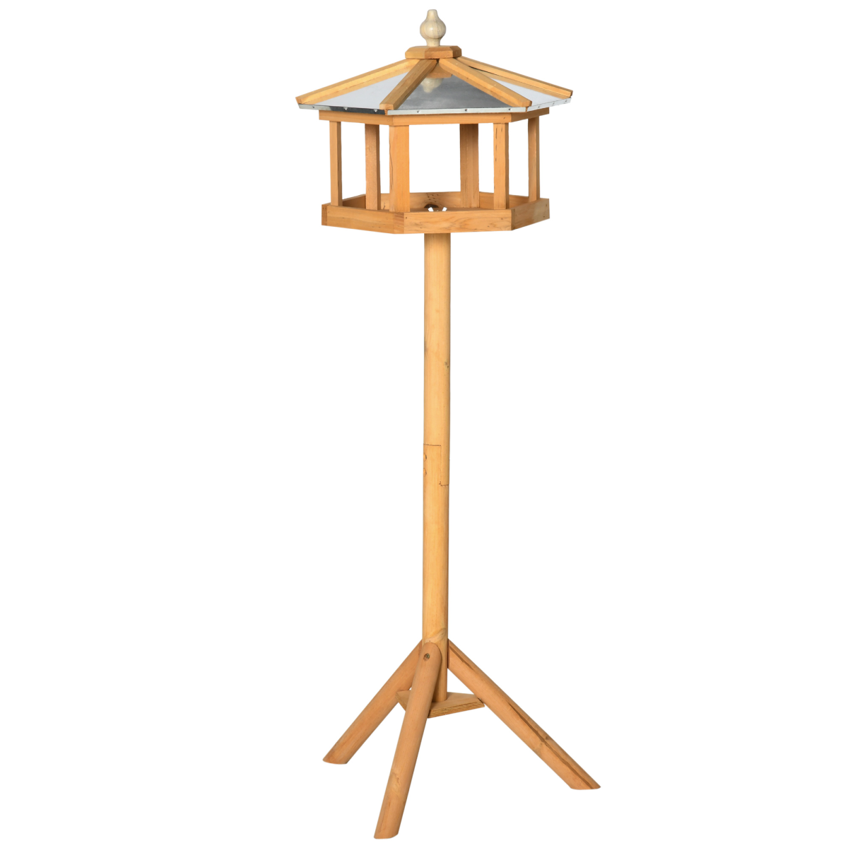 PawHut Wooden Bird Feeder Stand with Pitched Roof – Garden Feeding Station and Platform, Fir Wood Tripod Base