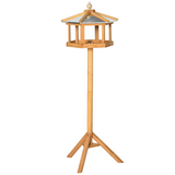 PawHut Wooden Bird Feeder Stand with Pitched Roof – Garden Feeding Station and Platform, Fir Wood Tripod Base